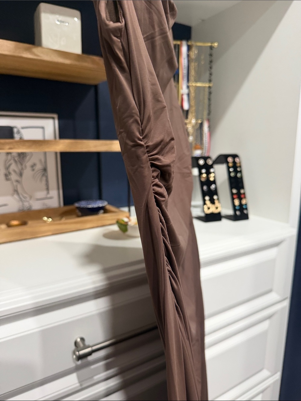 WAYF- Brown Draped Cowl Neck Maxi Dress- SZ M - Picture 7 of 10